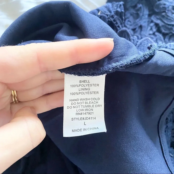 Mademoiselle Philip Marc Navy Blue Floral Lace Sleeveless Midriff Mini Dress - Picture 13 of 13